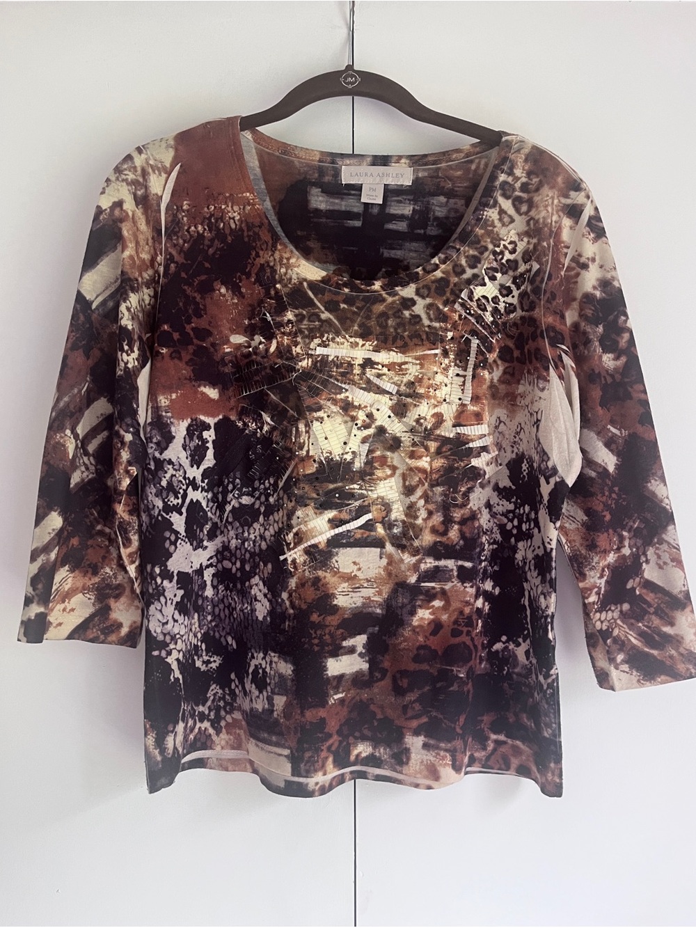 Laura Ashley Multicolor Animal Print Scoop Neck Long Sleeve Top